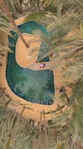 Una vista aérea de la piscina de un complejo turístico con palmeras. en Spellbound in Siwa, en Siwa