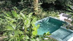 a swimming pool in the middle of a garden at Casa na Serra - Vida e Privacidade, 4 hóspedes . in Inhomirim