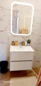 a bathroom with a white sink and a mirror at Studio MAREVA in Cavaillon