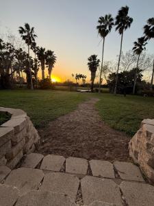 a path in a park with palm trees and the sunset at Nature's Retreat- A Bird Watchers Dream Location in San Benito +42 photos