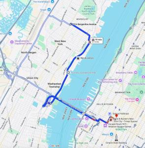 a map of a city with a blue at Scandinavian Style 1 Bd 15 min to nyc parking in Guttenberg
