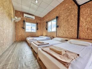 Una habitación con cuatro camas y ventanas. en COOL CAMPING-Klang Khao1, 