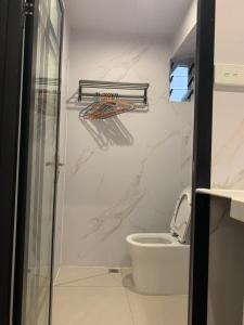 a bathroom with a shower and a toilet at Ashely apartment 2 bedrrooms in Nadi +39 photos