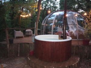 a hot tub in a glass dome in a yard at A la bulle étoile 82 in Saint-Antonin