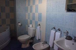 a bathroom with a toilet and a sink at Guest House Golden Flake 4km from Bolata beach in Bŭlgarevo
