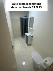 a bathroom with a white toilet in a stall at Gîte 4 Le Cerizay - proche du PuyduFou in Cerizay +9 photos