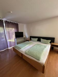 a bedroom with a large bed and a television at Apartment FIVE - EP Ticket Garantie in Rust