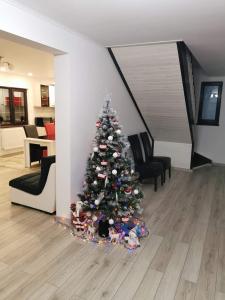 a christmas tree in the middle of a living room at Door'In in Bacău