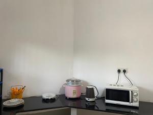 a kitchen counter with a microwave and a toaster at Peacock Residence in Dickwella