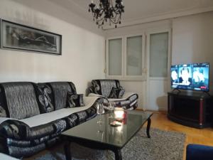a living room with two couches and a tv at Central Residence Banja Luka Spacious Apartment with Private Parking in Banja Luka