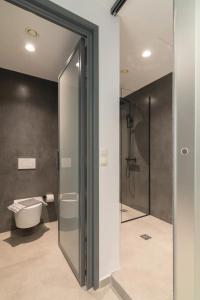 a bathroom with a shower and a toilet at Athens Theatrou Apartments in Athens +127 photos