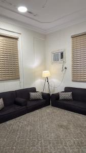 a living room with two couches and a lamp at غرفة نوم مودرن بدخول ذاتي رقم سري in Tabuk