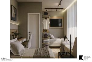 ベレンにあるHotel Hostel Serzedeloのベッドとリビングルームのある寝室