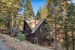 a small cabin in the woods with trees at TreeLicious Jacuzzi Cozy Chalet close to Slopes in Big Bear Lake