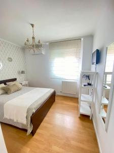 Un dormitorio con una cama y una estantería. en El apartamento de Andrea, en Tordesillas