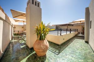 a large vase with plants in it on a patio at Riad LILIA in Marrakech