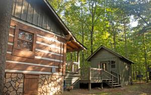 una baita con una scala accanto a un albero di Eclectic Cabin - 5 Mins to DeSoto Park & Falls 