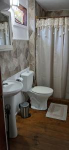 a bathroom with a toilet and a sink at Las chozas in Punta del Este +29 photos