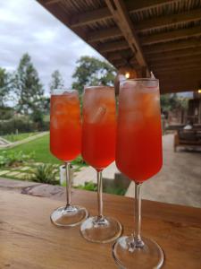 a group of three wine glasses sitting on a table at Our Stay Mlima in Arusha