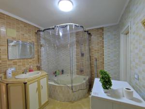 a bathroom with a tub and a sink and a shower at Where landsacpe view meets Luxury in Cairo +23 photos