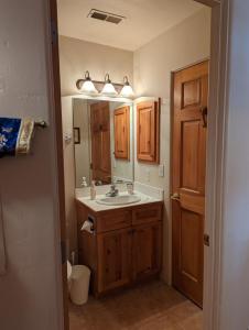a bathroom with a sink and a mirror at Peaceful Sunny Ski Out Ski In Condo, Parking, Pets in Telluride