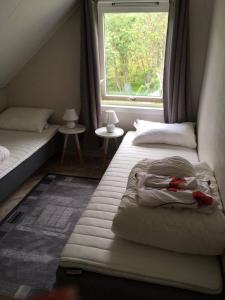 a bedroom with two beds and a window at Holiday Home Lofoten in Lyngværet