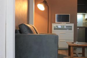 una sala de estar con un sofá y un televisor en Studio des Halles, en Aviñón