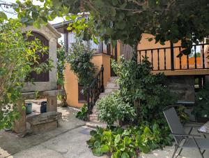a house with stairs and plants in the yard at Casinha da Eira in Monção