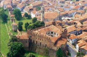 an aerial view of a town with a castle at A casa di Bianca in Portacomaro +6 photos