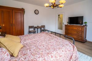 a bedroom with a bed and a dresser with a tv at Proche centre et calme - cozy - parking privé en résidence in Colmar