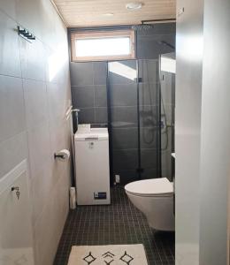 une petite salle de bain avec toilettes et douche dans l'établissement Welcome to Uppana, à Rovaniemi