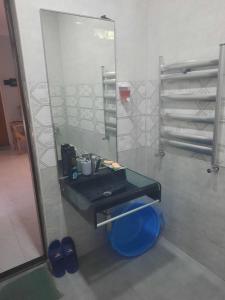 un baño con lavabo y espejo en Cozy Home, en Gabala
