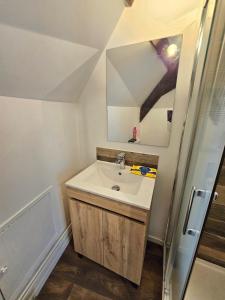 a bathroom with a sink and a mirror at Jolie studio en cetre ville de Montluçon 20 min à pieds de la gare in Montluçon