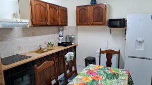 a kitchen with wooden cabinets and a sink and a refrigerator at Mandariniers 97232-3 in Le Lamentin