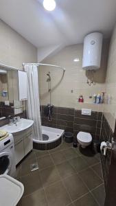 Un baño con ducha, inodoro y lavabo. en Apartment Roko, en Razvala