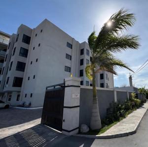 a palm tree in front of a building at Tranquil Vibes Villa-Near AC Hotel in Kingston