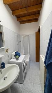 a bathroom with a sink and a washing machine at La casetta in Cesano Maderno