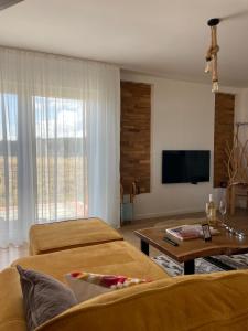 a living room with two beds and a tv at Topli kutak Golija in Novi Pazar