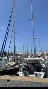 un grupo de barcos atracados en un puerto en Cozy apartment 5 min to the sea and airport, en Isola Sacra