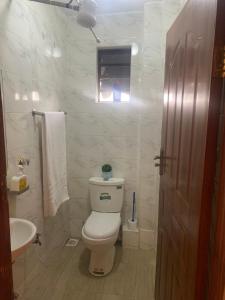 un baño con inodoro y lavabo en Urbano roost Ruiru Kamakis , home away from home a comfortable place to cool and unwind after a busy day, en Nairobi
