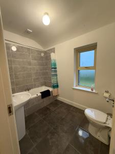 a bathroom with a sink and a toilet and a bath tub at Mary's Meadow in Doolin