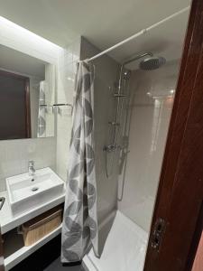 een badkamer met een douche en een wastafel bij Casa da Música Apartment in Porto