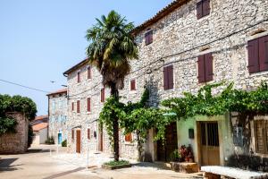 a palm tree in front of a stone building at Casa Vecia in Brtonigla