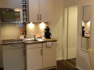eine Küche mit Spüle und Arbeitsplatte in der Unterkunft Comfort Apartment House Regini in Norderney