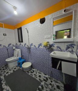 a bathroom with a toilet and a sink at Zambalaas Inn in Darjeeling