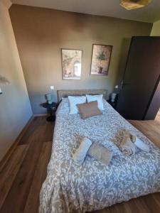 1 dormitorio con 1 cama grande con mantas y almohadas en Joli Cocon Alsacien, en Ittlenheim 3 fotos más