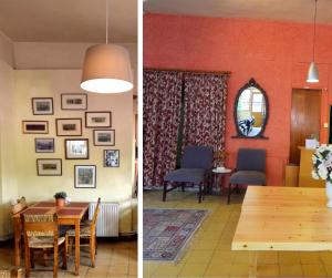 a dining room and a living room with a table and chairs at Christys Palace Hotel in Pedoulas