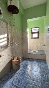 a bathroom with green walls and a bucket on the floor at Flat 9-RJ Shant Apartment &Homestay in Hāpoli