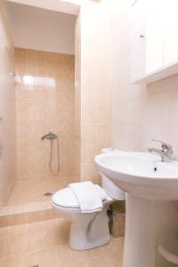 a bathroom with a sink and a toilet and a shower at Apartments Kidonis in Limenaria