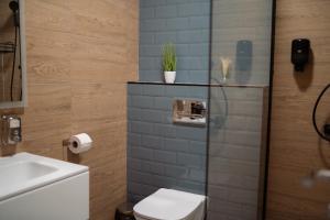 a bathroom with a toilet and a sink at Complex Chitu, Odihna, Camere Cozy si Cazino in Izbiceni